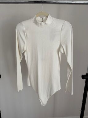 Abercrombie and Fitch Long Sleeve White Cotton Ribbed Bodysuit